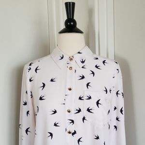 Kate Spade Swallow Print Long Sleeve Shirt Dress 4